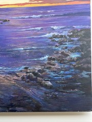 SUNSET BEACH PAINTING LARGE 24 BY 36″ COASTAL LANDSCAPE SEASCAPE EVENING HAO