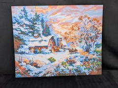 Complete Paint By Number „Snowy Evening Outing“ Winter Sunset Landscape Farm PBN
