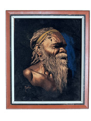 Striking Vintage Framed Velvet Painting Aboriginal Tribal Man signed by Martinus