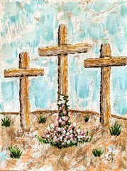 Original Hand Painted Crosses 12×9 Expressionist Acrylic Painting Paper