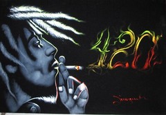 Bob Marley portrait by Zenon, size 16″x11″, original oil on black velvet JM106