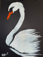 Contemporary Swan Art Painting 9×12 Gallery Paper Signed Beach Decor Black White