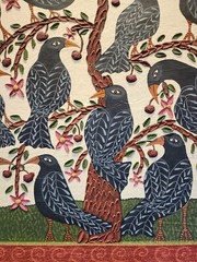 Danette Sperry Southern Primitive Crow Bird Folk Art Painting „Cherry Paradise „