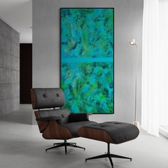 One-of-a-Kind Green ColorField Luxury Textured Abstract Canvas Art 59×30 in