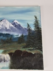 Mountain Landscape Oil Painting Waterfall Forest Scene Canvas Original Art