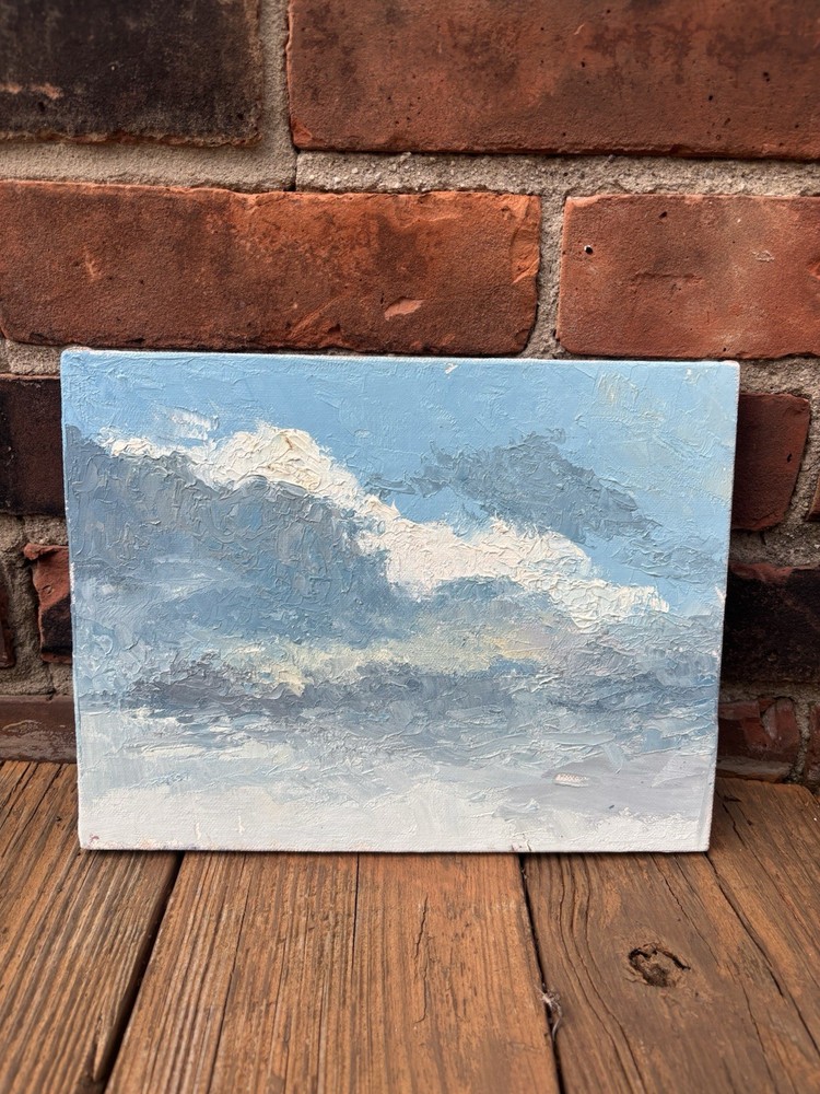 Vintage 90’s Original Oil Painting Sky Waves Dream Canvas Board Blue Ocean Art