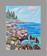 Original Seascape Acrylic Painting Seaside Landscape 11×14 Coastal Wall Decor