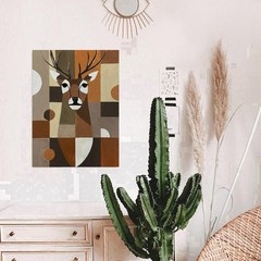 Original Art Geometric Stag Deer Painting Modern Abstract Wall Art Decor 12×16