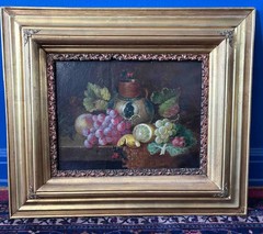 19thC Still Life Oil Painting Charles Thomas Bale CTB Monogram Restored Frame