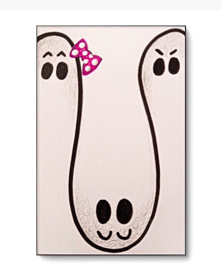 ACEO Original Three Ghosts Minimalist Acrylic & Pencil by Charlene Slie