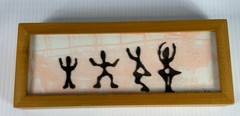 Vintage Framed Sand Art Dancing People Signed Pink Black
