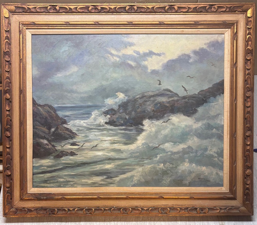 Vintage Barbara Van Stappen Gloucester CAPE ANN Crashing Waves Seascape PAINTING