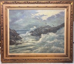 Vintage Barbara Van Stappen Gloucester CAPE ANN Crashing Waves Seascape PAINTING