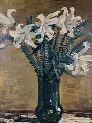 1933 Japanese Antique Lillies Floral Still Life Oil Painting Retro Art Decor