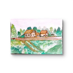 Country Home Contemporary Watercolor Expressionist Original Painting 9x12in