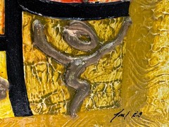 LUING TAINO STYLE 3D RAISED IMPASTO ABSTRACT PAINTING QUADRANT 4 SECTION SYMBOLS