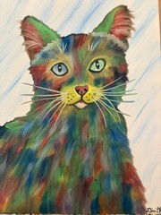 Original oil painting 11 x 14 inches beautiful colorful abstract cat