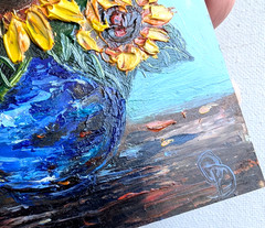 SUNFLOWERS Original OIL Impasto PAINTING Impressionism by Olga Diduh Framed
