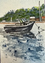 Aceo Watercolor Painting Original One Of A Kind Painting Of A Boat In The Harbor