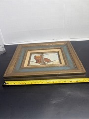 Vintage 1978 Brown Bear Cup Oil Painting Signed Judy Framed Rustic Cabin Art 5X7