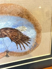 Bald Eagle On Leaf Painting Artist Signed Flying Soaring Matted Framed