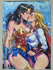 Original Wonder Woman Power Girl Fan Painting A4 DC Comics Anime Girls Handmade