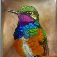 Hummingbird Original Painted Mother-of-Pearl Shell Rectangular Cabochon 35x20mm