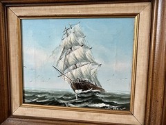Framed Nautical Ship Painting with Wooden Frame 17/19 Inches