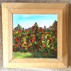 Autumn Landscape Acrylic Wood Framed Original Art Signed New England Vermont