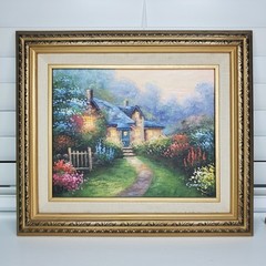 C Jaffey Framed Oil Painting Plein Air Summer Cottage 8×10 Signed Vintage Pretty