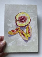 Peaches Original Oil Painting. Kitchen Art. 5×7 Inches. Unframed.