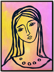 Woman Portrait Painting, Abstract Modern Line Art 12×16