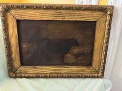 Stunning Antique 1800s Dark Sepia Realism Painting~Cows In Pasture~13.5×8.75