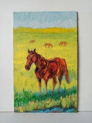 Horse Impasto Painting Original Art Impression Oil Painting 8.1 x 5.1 in
