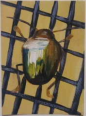 ACEO Original Abstract Animal Beetle Mini Art Painting Insects
