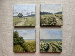 Landscape Original Oil Painting Farm House Gallery Wall Set Of 4pcs 6×6 in