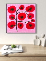 Tomato Vine Painting, Mid-Century Modern Still Life Art 12×12