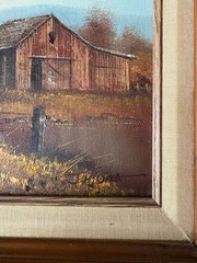 Vintage Oil Painting Of Old Barn By J. Medina In Wood Frame 18.5×16