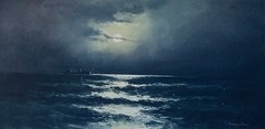 William Henry Chandler(1854-1928)Pastel Painting ,Seascape, Steamship