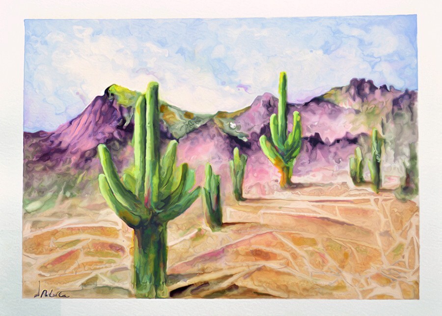 SAGUARO CACTUS Arizona Original WATERCOLOR Landscape Impressionism Painting