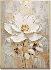 Elegant 3D Floral Oil Painting – Modern Framed Art for Living Room Decor