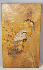 Great Blue Heron Original Cherry Wood Block Panel Painting Signed by Carl R. 12″