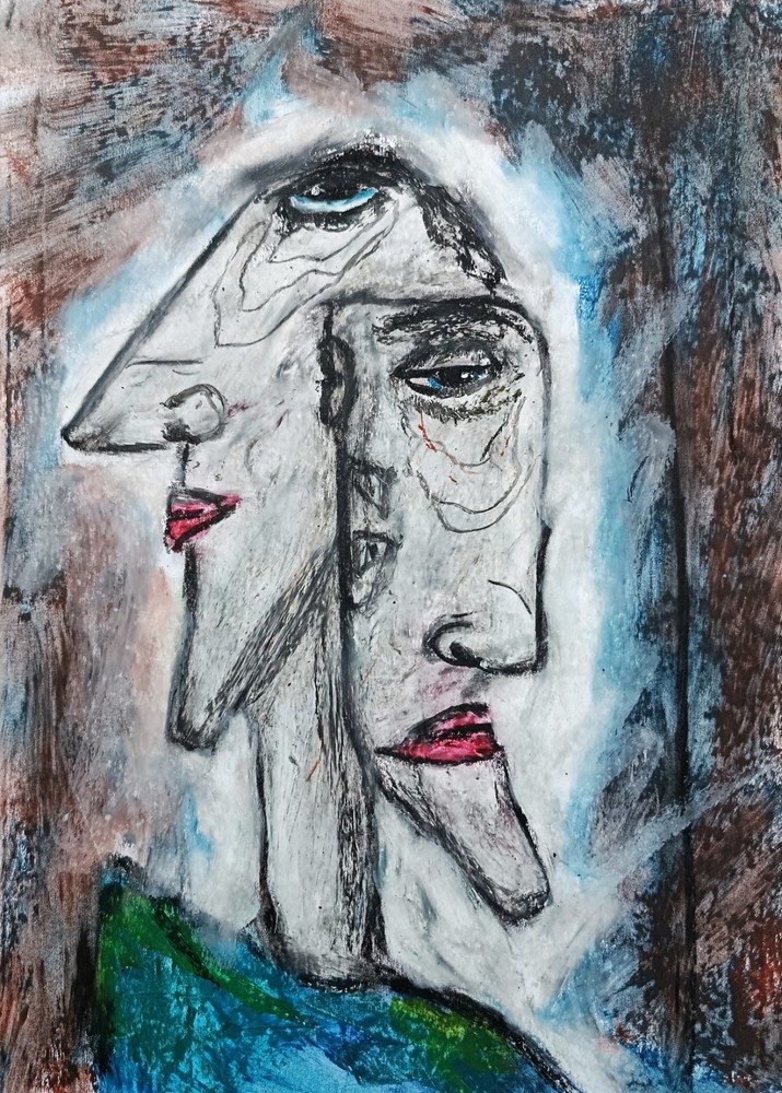 Man Portrait – Abstract Modern Art – Oil Chalk A4 Paper – Modern Art