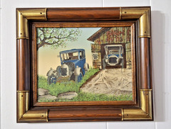 Hargrove Oil Painting PRATT’S MOTOR OIL Antique Car Certified Label Framed