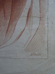 VAN LOO (1705-1765) LARGE ENGRAVING SEPIA XVIII° PORTRAIT VIRGIN WOMAN ROCOCO