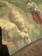 Large Antique Original Oil ? Tapestry Painting Farm Landscape 43”Wx30”Tall