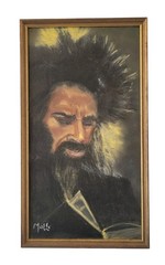 Orthodox Jewish Rabbi Pastel Portrait Signed Vintage Judaica Art Framed