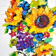 Sunflower Painting Hydrangeas Oil Painting Impasto Flowers Wall Art