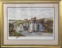 Framed „The Berry Pickers“ Painting by Jennie Brownscombe Etching by Jas S.King