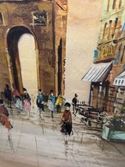 ZARETTI MASSIVE ORIGINAL ART ITALIAN SCHOOL IMPRESSIONIST CROWDS CITY SHOPPING